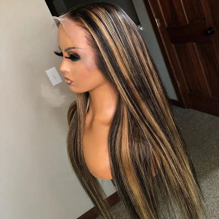 Ombre Honey Brown Color Highlight Body Wave Full Mink Pre Plucked Cuticle Aligned Human Hair Lace Front Wigs