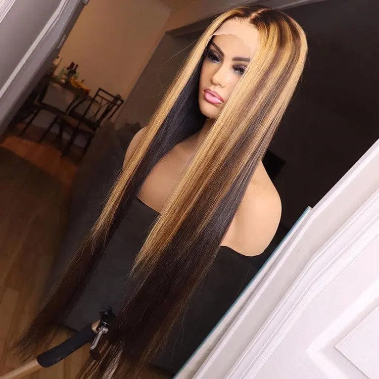 Ombre Honey Brown Color Highlight Body Wave Full Mink Pre Plucked Cuticle Aligned Human Hair Lace Front Wigs