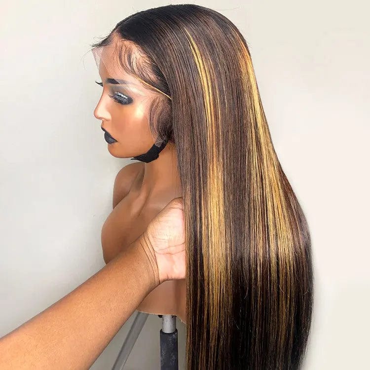 Ombre Honey Brown Color Highlight Body Wave Full Mink Pre Plucked Cuticle Aligned Human Hair Lace Front Wigs