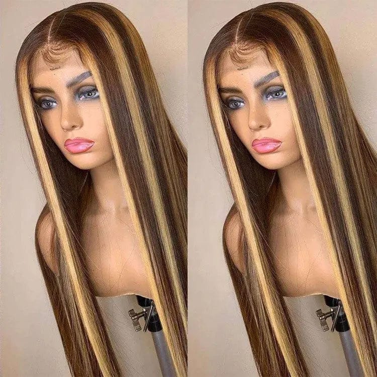 Ombre Honey Brown Color Highlight Body Wave Full Mink Pre Plucked Cuticle Aligned Human Hair Lace Front Wigs
