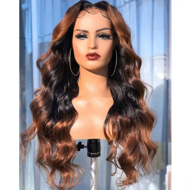 Ombre Honey Brown Color Highlight Body Wave Full Mink Pre Plucked Cuticle Aligned Human Hair Lace Front Wigs
