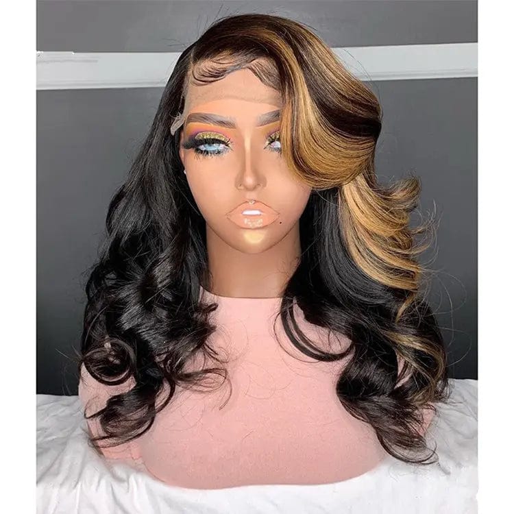 Ombre Honey Brown Color Highlight Body Wave Full Mink Pre Plucked Cuticle Aligned Human Hair Lace Front Wigs