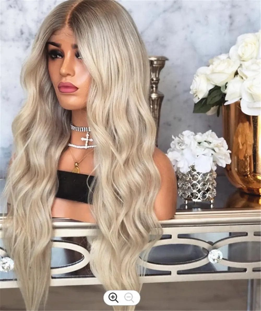 Ombre Lightest Blonde Color Middle Part Body Wave Brazilian Pre-plucked Human Hair Lace Front Wigs