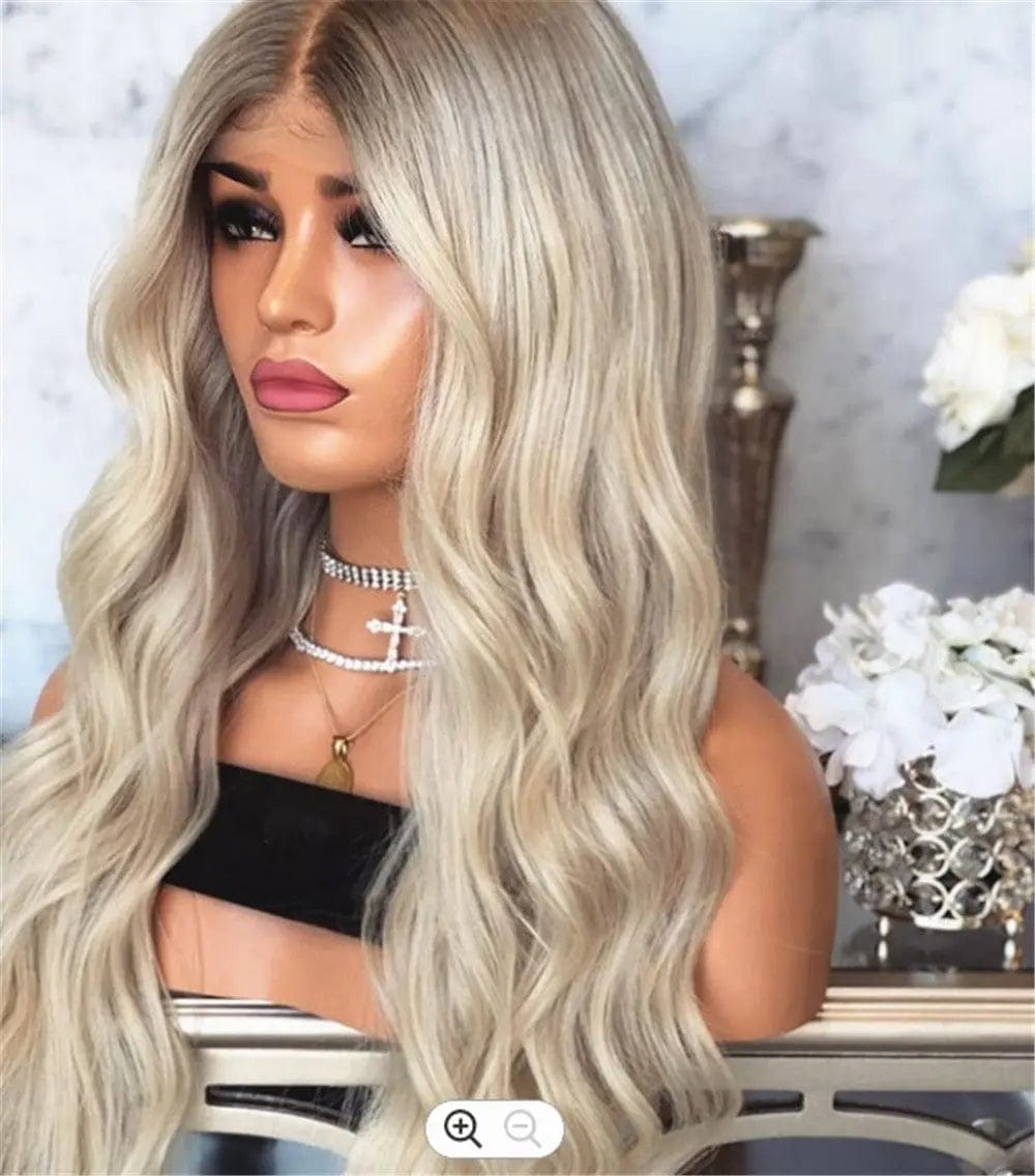 Ombre Lightest Blonde Color Middle Part Body Wave Brazilian Pre-plucked Human Hair Lace Front Wigs