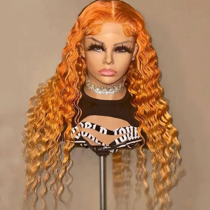Ombre Orange Color Pre Plucked Deep Curly Wig 100% Unprocessed Virgin Hair Cuticle Aligned Lace Front Wigs