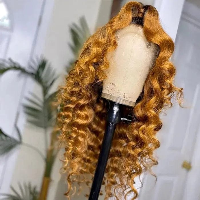 Ombre Orange Color Pre Plucked Deep Curly Wig 100% Unprocessed Virgin Hair Cuticle Aligned Lace Front Wigs