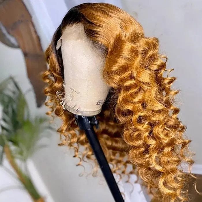 Ombre Orange Color Pre Plucked Deep Curly Wig 100% Unprocessed Virgin Hair Cuticle Aligned Lace Front Wigs