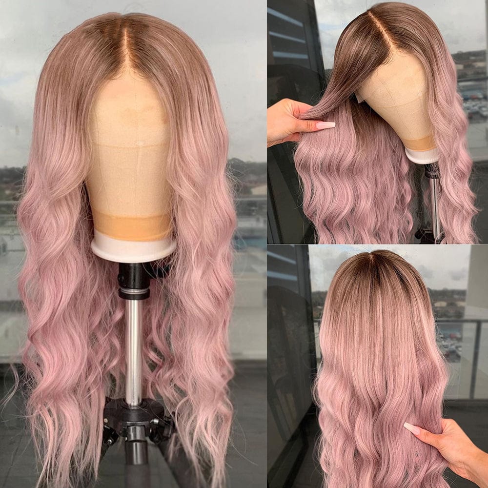 Ombre Pink Transparent Pre Plucked Lace Frontal Human Hair Wigs Body Wave Glueless Remy Brazilian Human Hair Wigs With Baby Hair