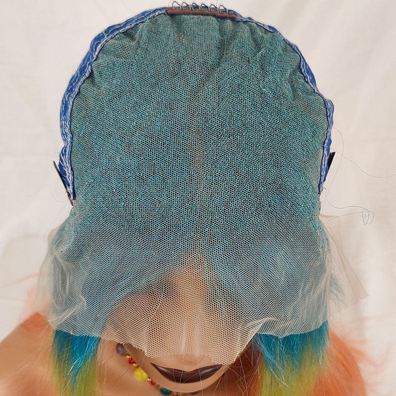 Ombre Wigs Human Hair Lace Front Blue Yellow Orange Rainbow Straight Frontal Lace Wig