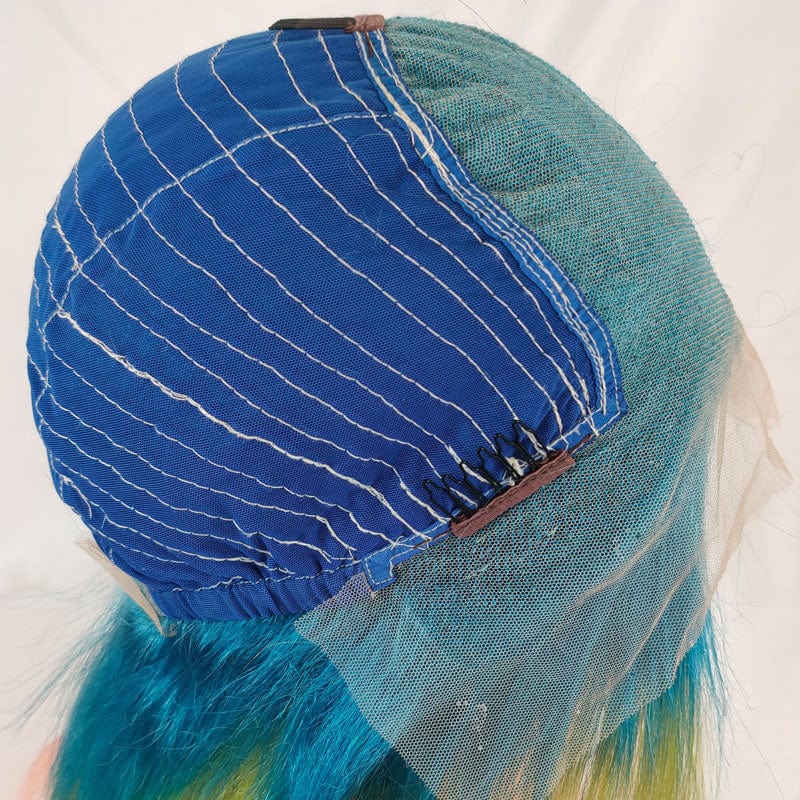Ombre Wigs Human Hair Lace Front Blue Yellow Orange Rainbow Straight Frontal Lace Wig