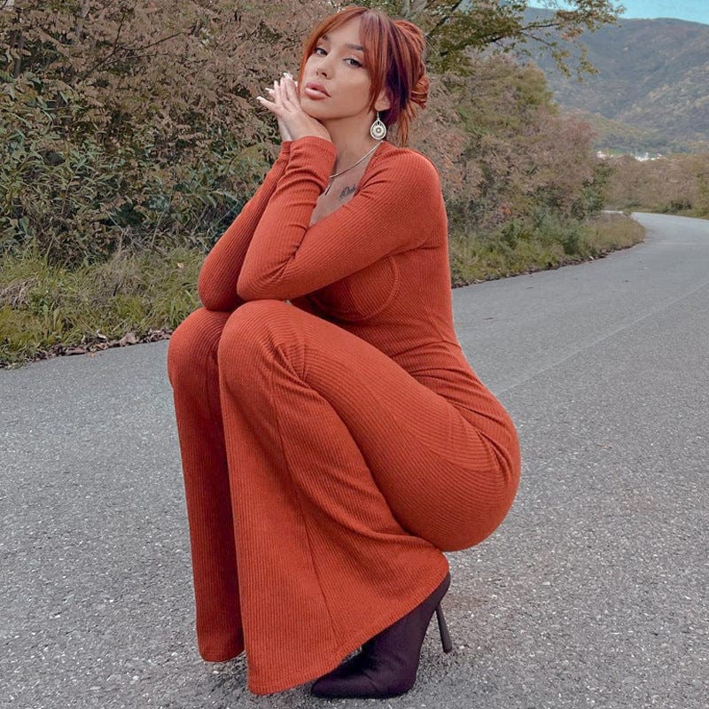 one piece 10633 Long Sleeve Square Collar Knitting Stretchy One Piece Winter Jumpsuit 2022 New Bodysuit Wholesale Casual Women Clothes