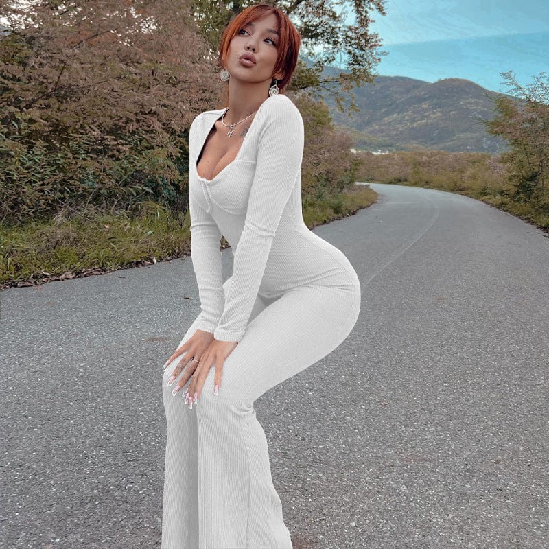 one piece 10633 Long Sleeve Square Collar Knitting Stretchy One Piece Winter Jumpsuit 2022 New Bodysuit Wholesale Casual Women Clothes
