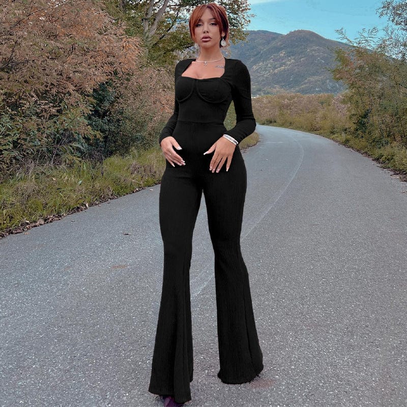 one piece 10633 Long Sleeve Square Collar Knitting Stretchy One Piece Winter Jumpsuit 2022 New Bodysuit Wholesale Casual Women Clothes