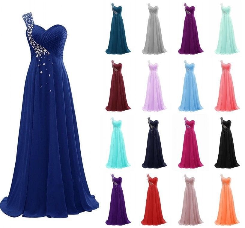One Shoulder Beaded Long Women's Plus Size Chiffon Dresses Cheap Wholesale cheap price Colorful Bridesmaid Dresses