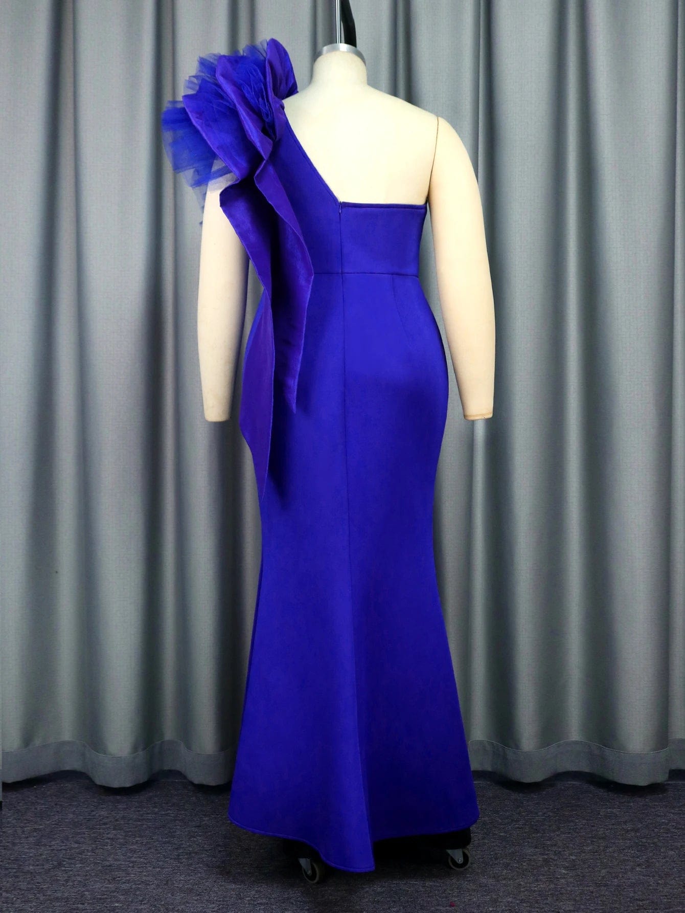 One Shoulder Ruffle Mesh Flower Fishtail Maxi Evening Dresses Women