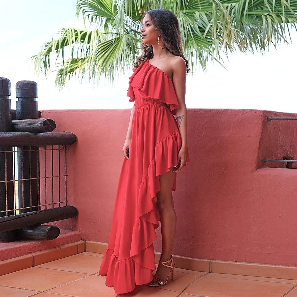 One Shoulder Sexy Dress Skinny Irregular Ruffles Party Dress Women Wholesale Clothing
