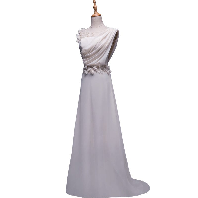 One Shoulder Side Slit Beading Chiffon Simple Wedding DressSleeveless Lace Spliced Evening Dress drop shipping fulfill