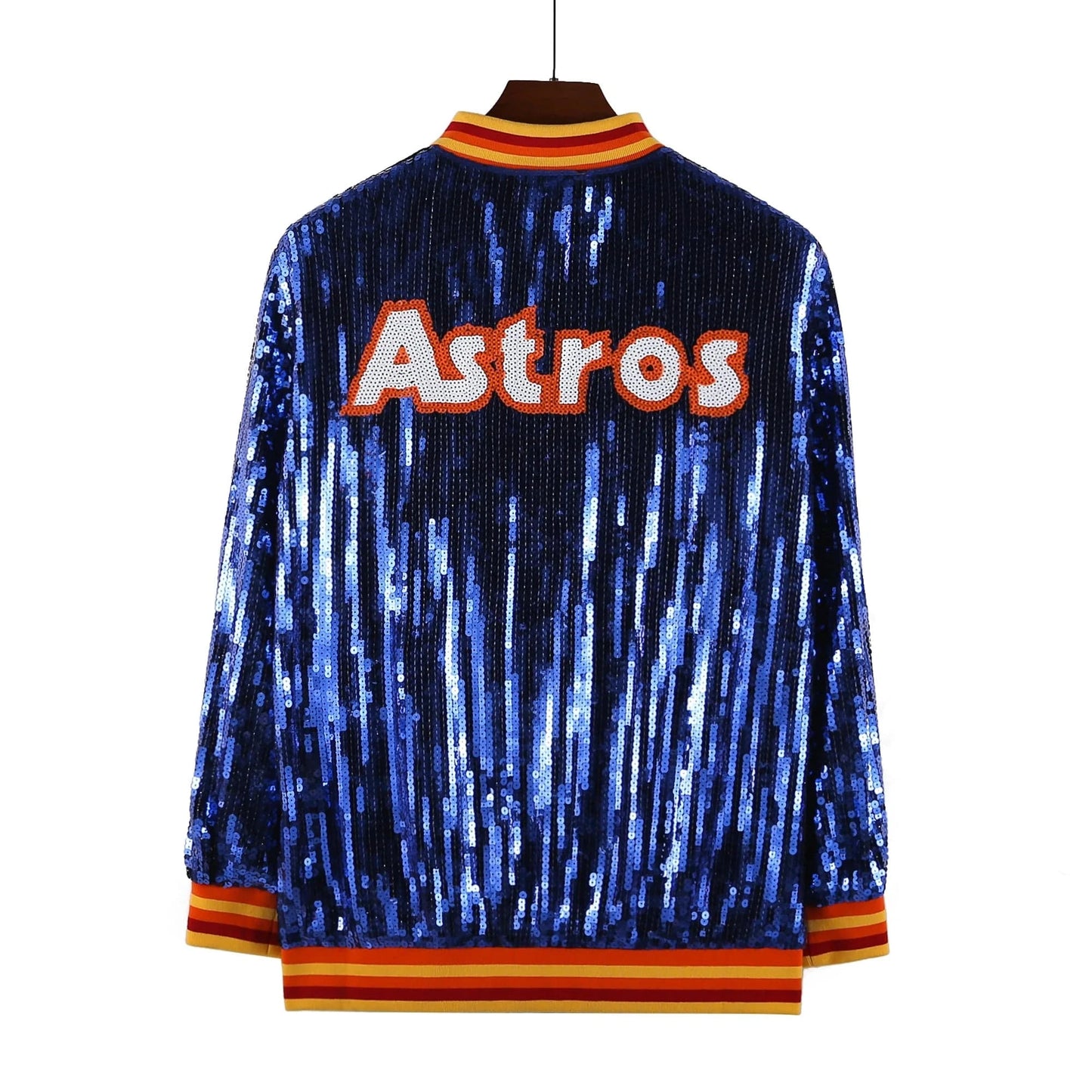 one size / 1 custom astros stand-up collar fashion short zipper coat sequins girl's plus size sports uniform women sequins jacket