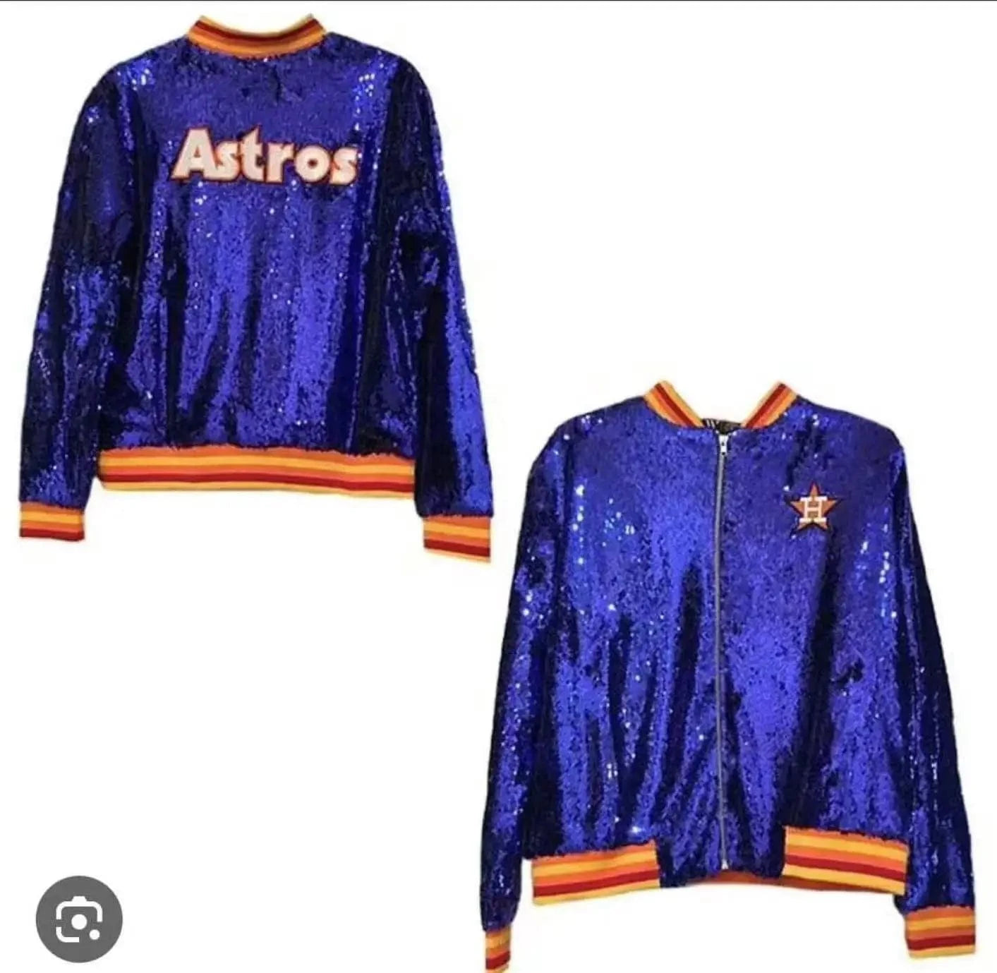 one size / 1 custom astros stand-up collar fashion short zipper coat sequins girl's plus size sports uniform women sequins jacket