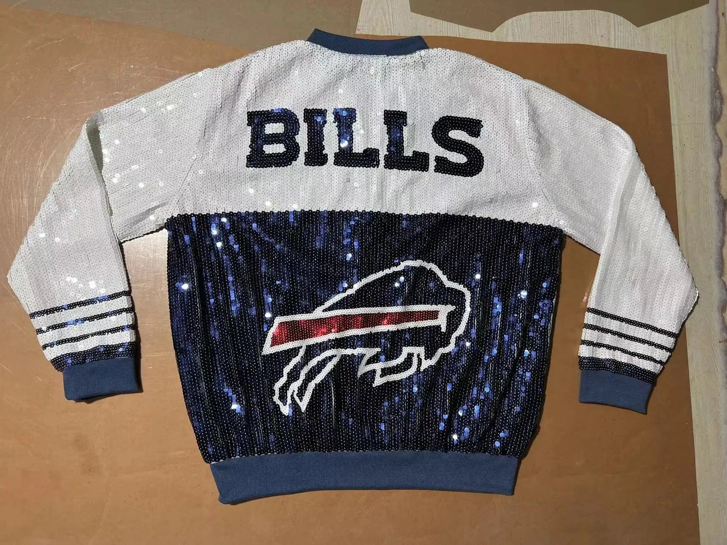 one size / 1 custom nfl bills stand-up collar fashion short zipper coat sequins girl's plus size sports uniform women sequins jacket