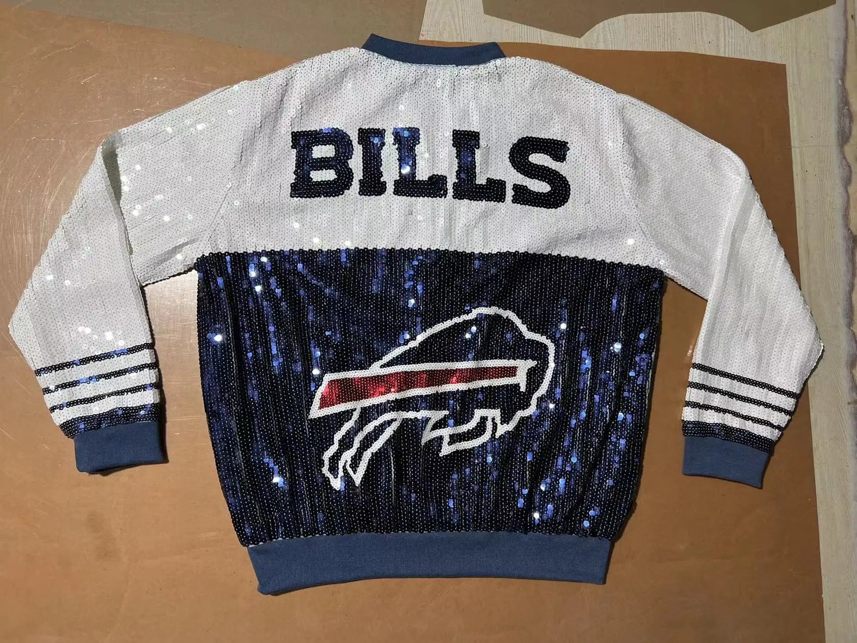 one size / 1 custom nfl bills stand-up collar fashion short zipper coat sequins girl's plus size sports uniform women sequins jacket