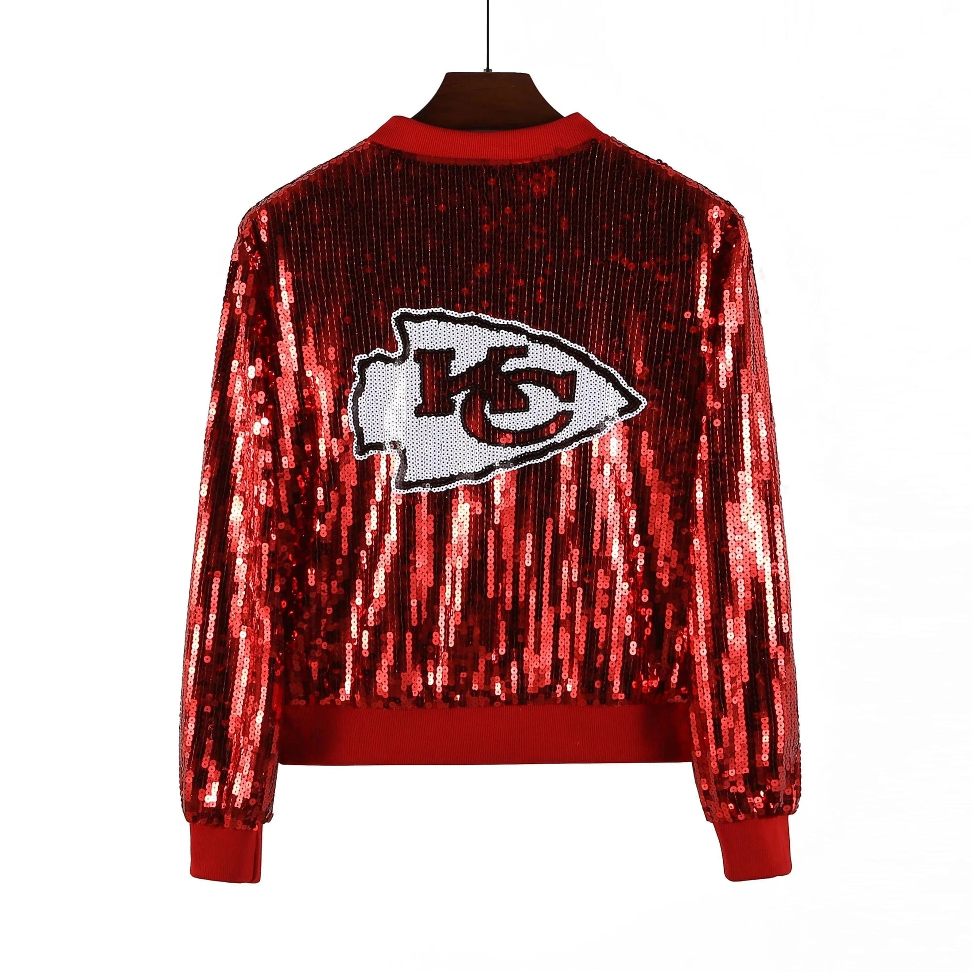 one size / 1 custom nfl chiefs stand-up collar sequins girl's plus size sports baseball uniform women sequins jacket