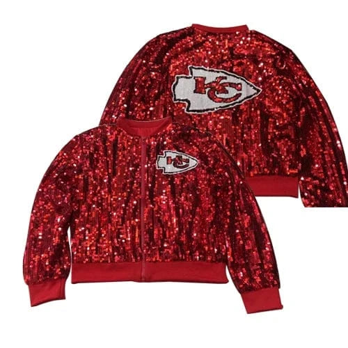one size / 1 custom nfl chiefs stand-up collar sequins girl's plus size sports baseball uniform women sequins jacket