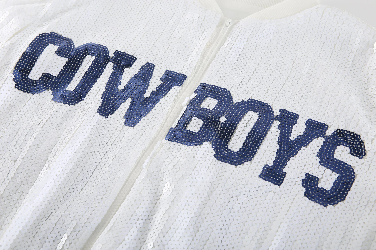 one size / 1 custom nfl white cowboys stand-up collar sequins girl's plus size sports baseball uniform women sequins jacket