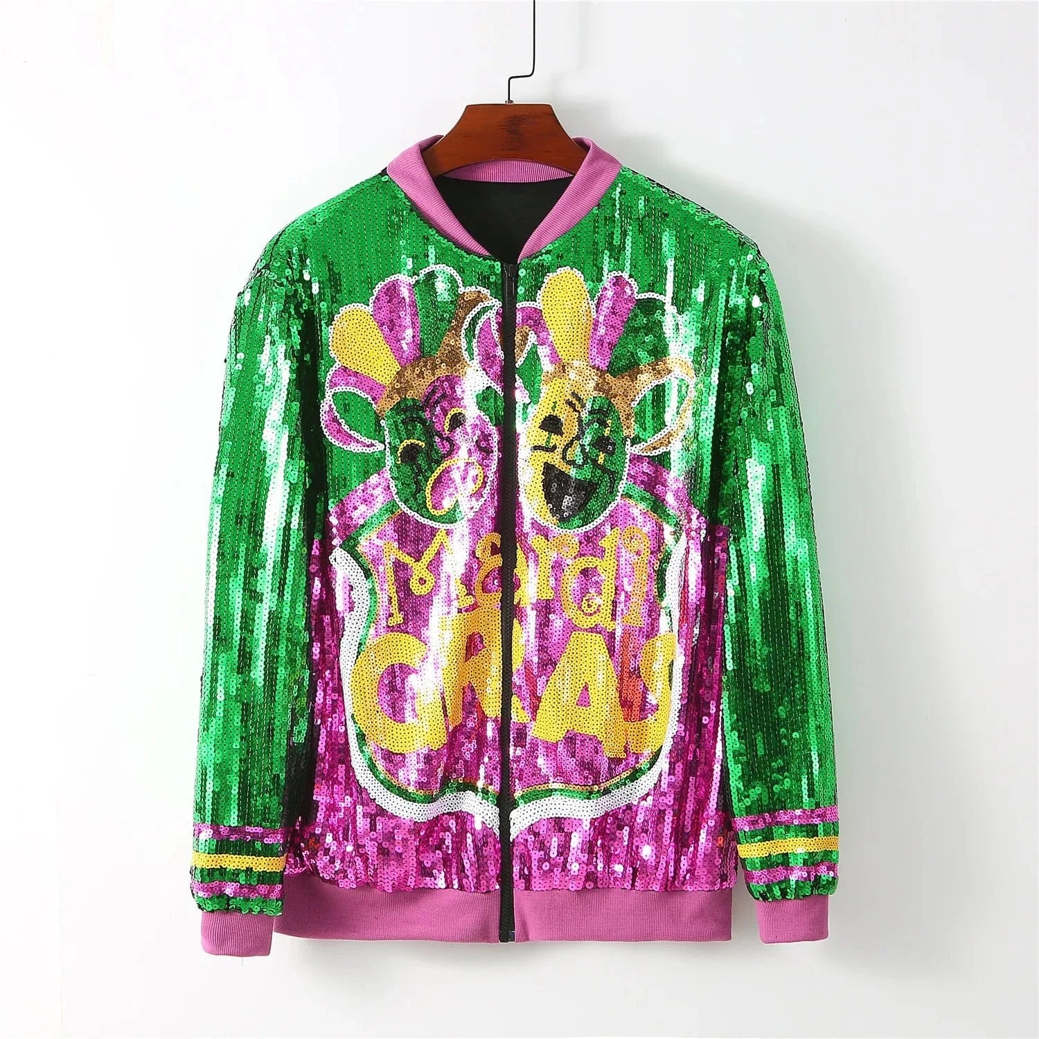 one size / 1 custom plus size stand-up collar short zipper coat sequins girl's mardi gras women sequins jacket