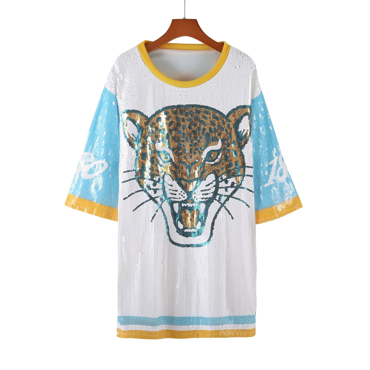 one size / 1 hot sale design southern jaguars Style  Party Dresses Sequin fashion casual dress Women sequins long t shirt dress
