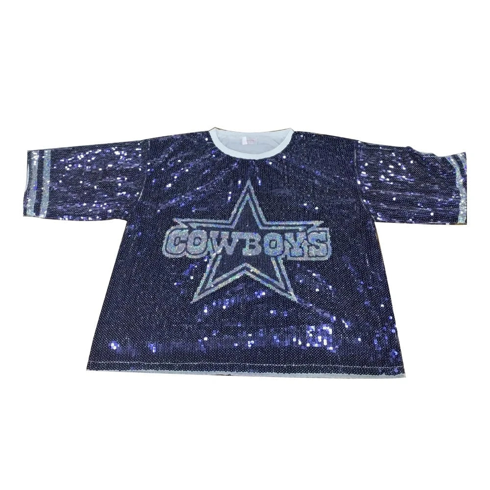 one size / 1 / Polyester Oversize plus size Nfl cowboys Women Casual Fashion Bling Sequins T-Shirts Girl's Sexy Loose Short Sleeve sequins t shirt