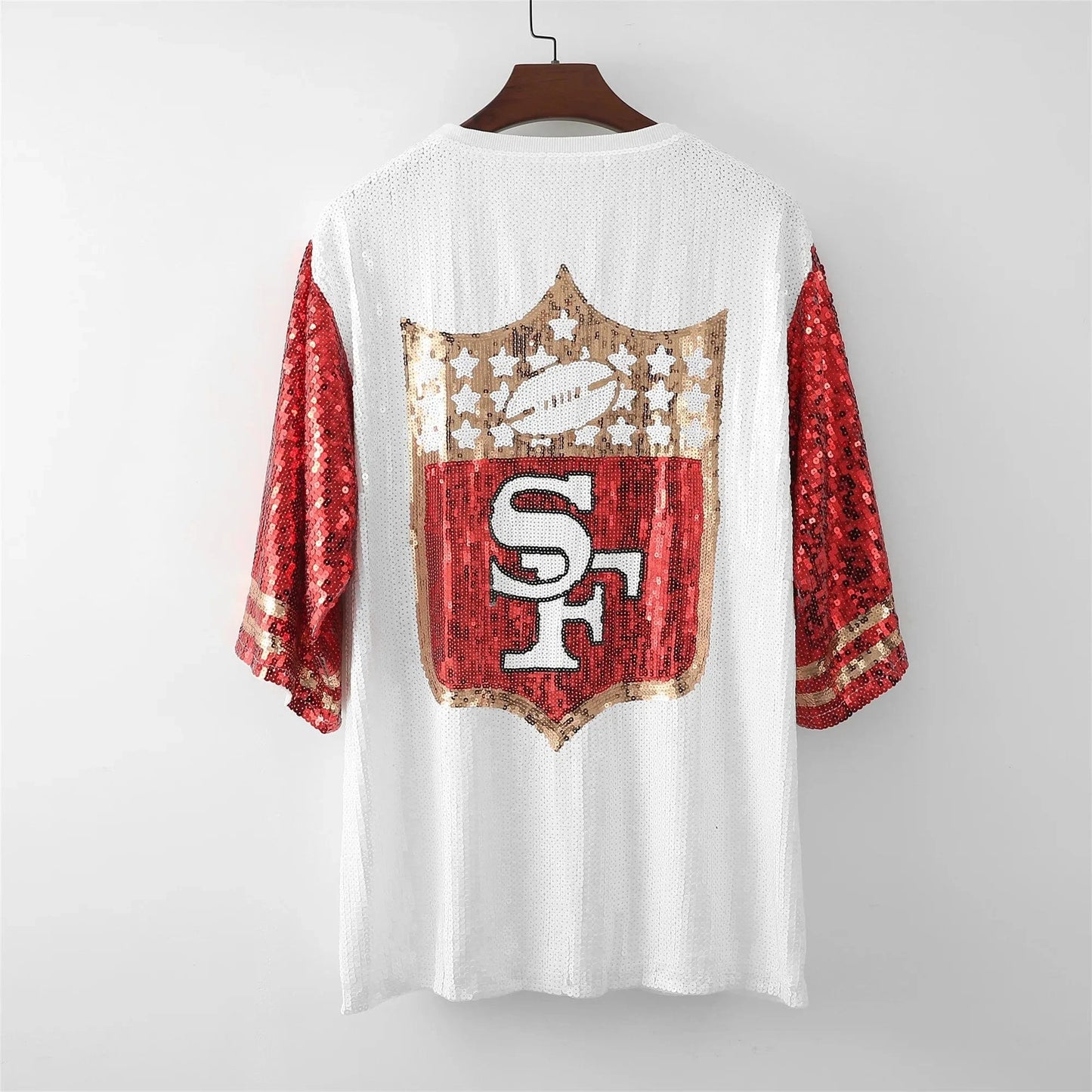 one size / 49ers hot sale Style  Party Dresses NFL 49ers design fashion casual dress Women sequins t shirt dress