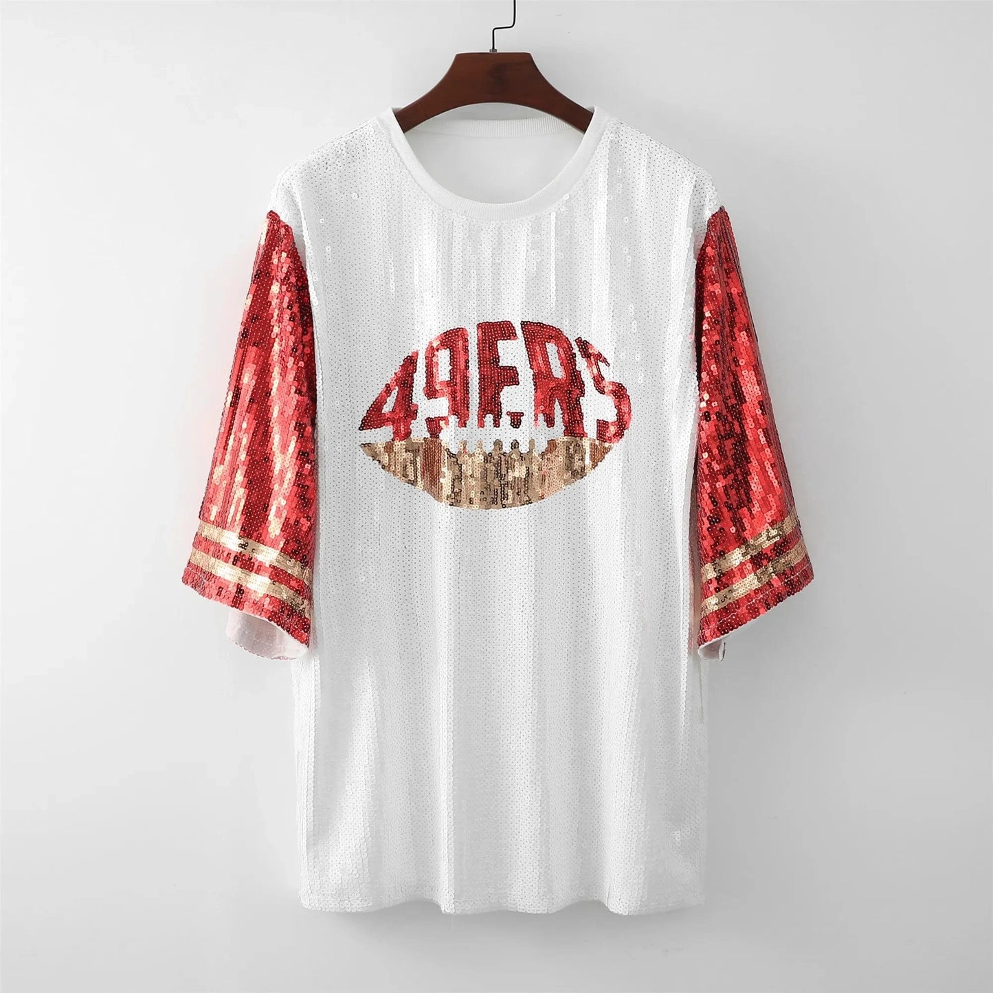one size / 49ers hot sale Style  Party Dresses NFL 49ers design fashion casual dress Women sequins t shirt dress
