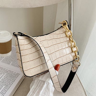 one size / Beige Fashion Trend PU Leather Women Crocodile Underarm Bag Retro Stone Pattern Ladies Handbags Ladies Small Shoulder Bags