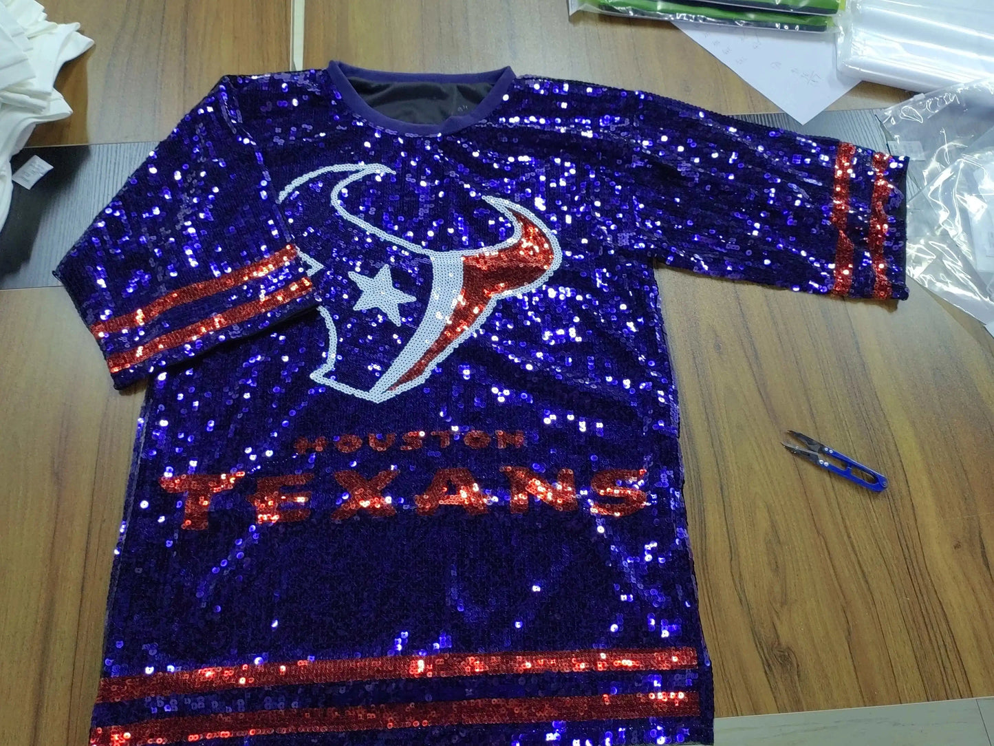 one size / Blue hot sale nfl Style Party Dresses Sequin texas fashion casual dress Women sequins long t shirt dress