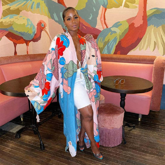 One Size / colorful New Fashion Vintage Fall Winter Spring Women's Coats Girls Fashion Long Colorful Floral Print Jacket Women Loose Jackets Women