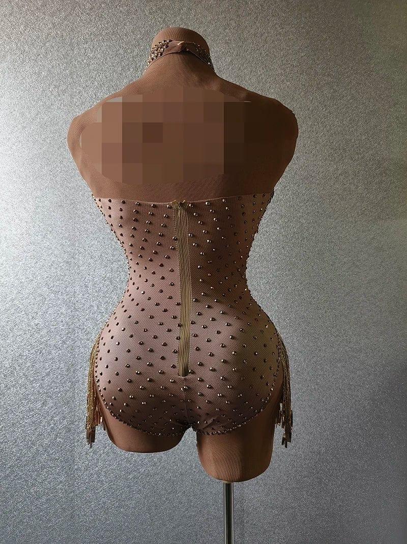 one size / Golden NOVANCE trending products 2023 new arrivals shiny sequins crystals golden color sexy deep V neck bodysuit rompers women jumpsuit