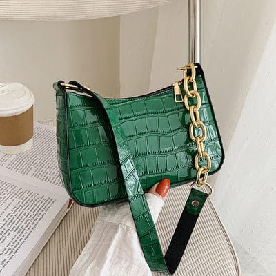 one size / green Fashion Trend PU Leather Women Crocodile Underarm Bag Retro Stone Pattern Ladies Handbags Ladies Small Shoulder Bags