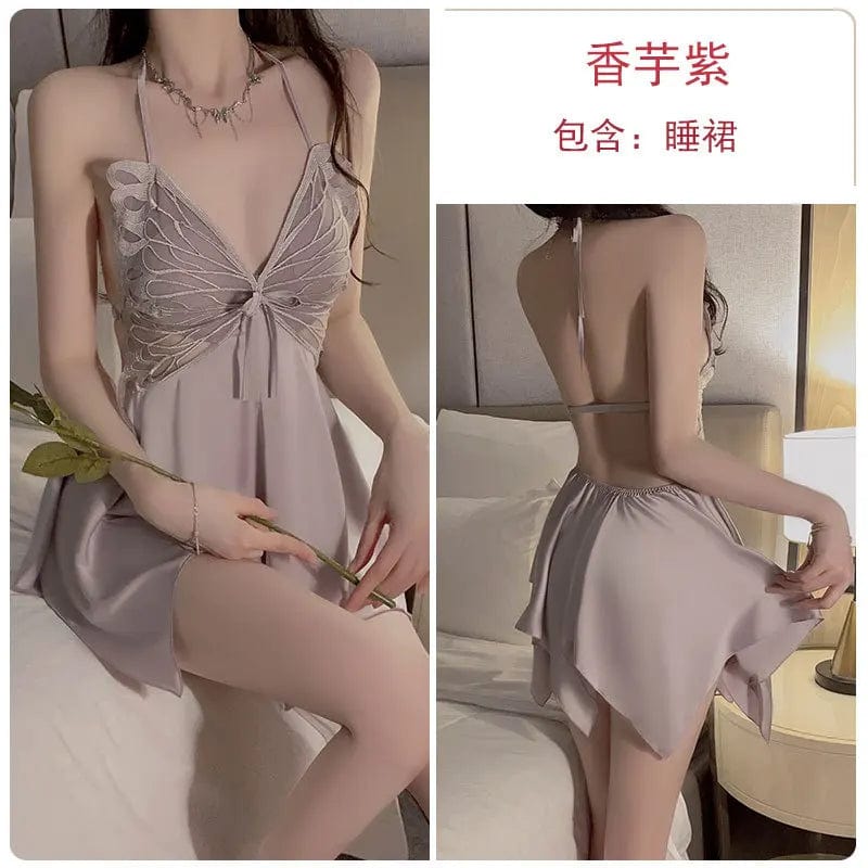 One size sexy ice silk Floral pajamas Add a chest pad to gather a bow shaped nightgown Outer robe and home clothing