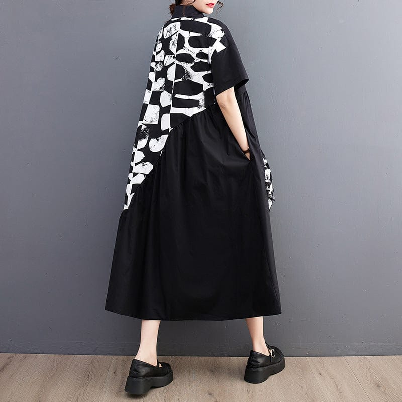 One size Summer New Art Print Splice Fashion Casual Shirt Skirt Dress