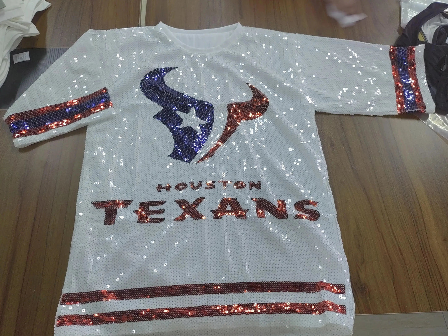 one size / White hot sale nfl Style Party Dresses Sequin texas fashion casual dress Women sequins long t shirt dress