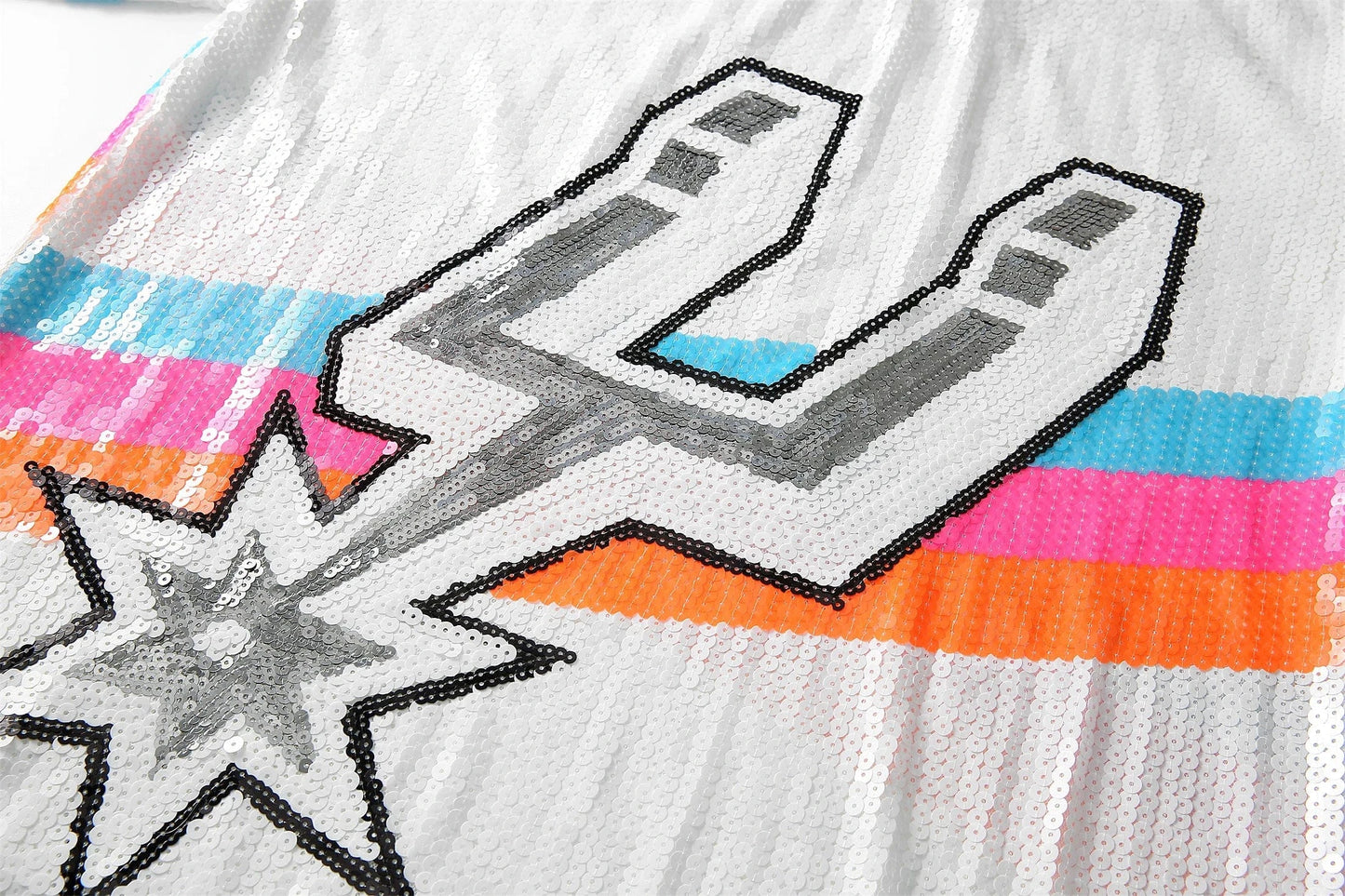 one size / White / knitted hot sale basketball Style Party Dresses Sequin Spurs fashion loose shirts Women sequins long t shirt