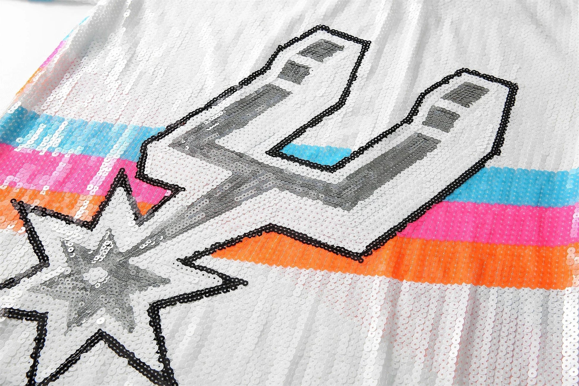 one size / White / knitted hot sale basketball Style Party Dresses Sequin Spurs fashion loose shirts Women sequins long t shirt