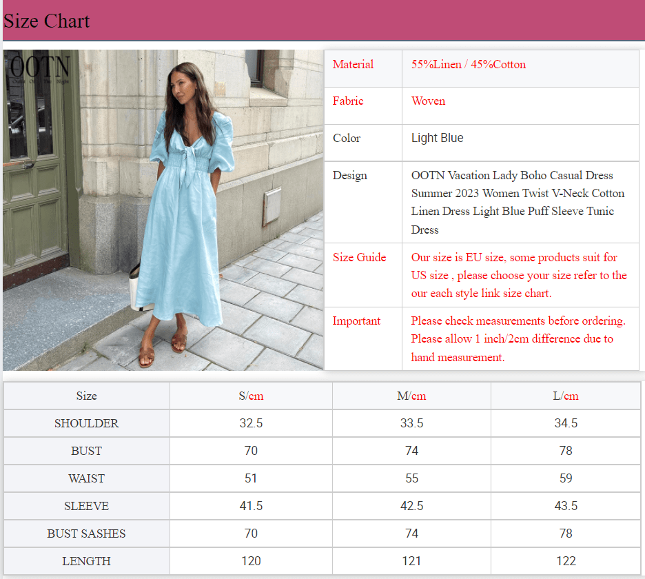 OOTN Vacation Lady Boho Casual Dress Summer 2023 Women Twist V-Neck Cotton Linen Dress Light Blue Puff Sleeve Tunic Dress