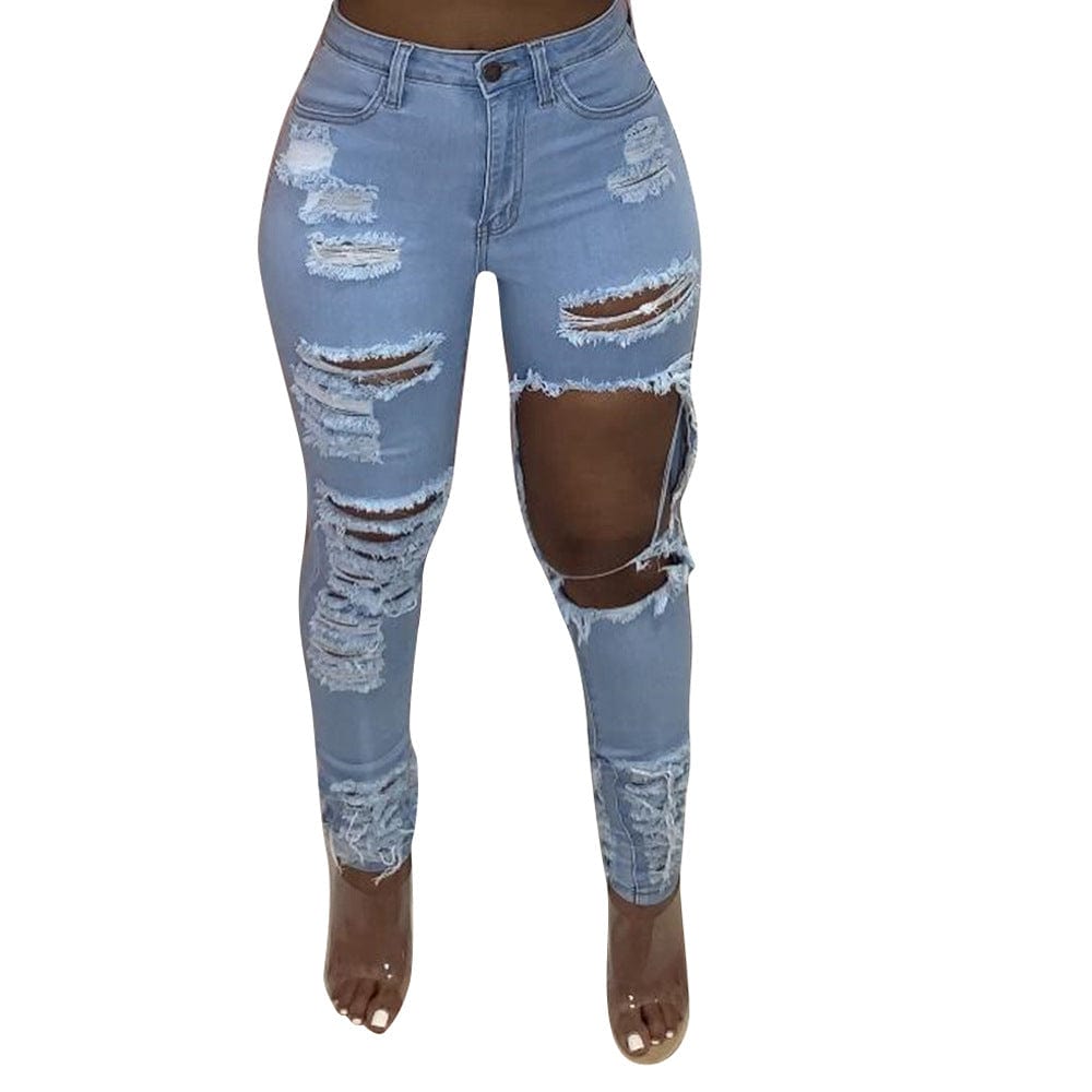 OR-LS6423 Fashion personality ripped denim jeans stretch size jeans women plus size jeans trousers for women