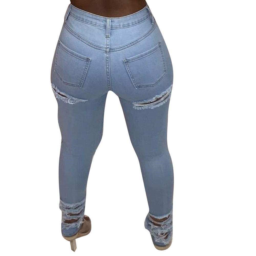 OR-LS6423 Fashion personality ripped denim jeans stretch size jeans women plus size jeans trousers for women