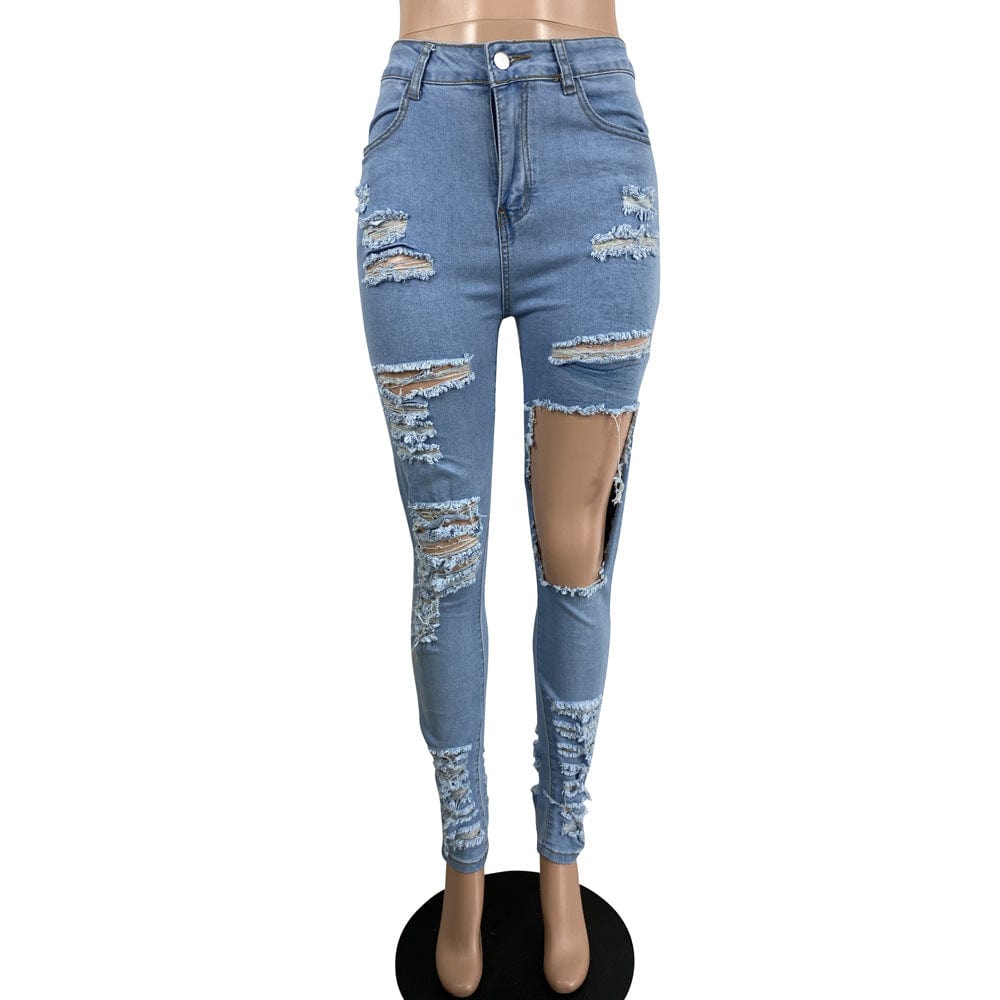 OR-LS6423 Fashion personality ripped denim jeans stretch size jeans women plus size jeans trousers for women