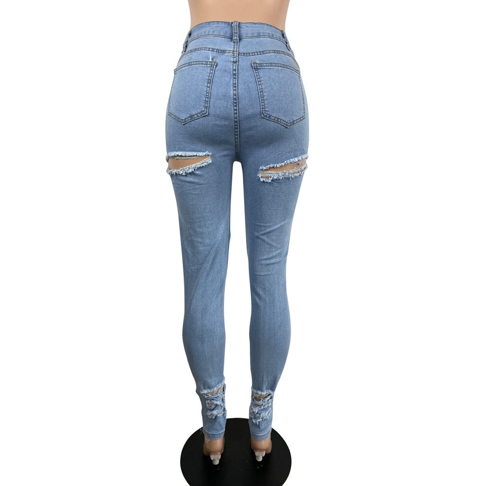OR-LS6423 Fashion personality ripped denim jeans stretch size jeans women plus size jeans trousers for women