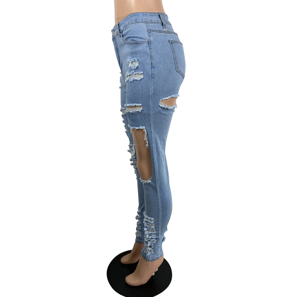 OR-LS6423 Fashion personality ripped denim jeans stretch size jeans women plus size jeans trousers for women