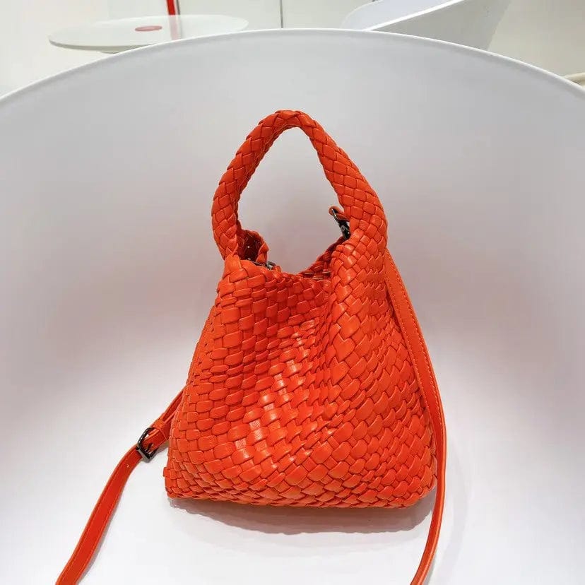 orange 2022 New Korean Online Celebrity Mother-in-law Bag Soft Leather Woven Large-capacity Tote Bag
